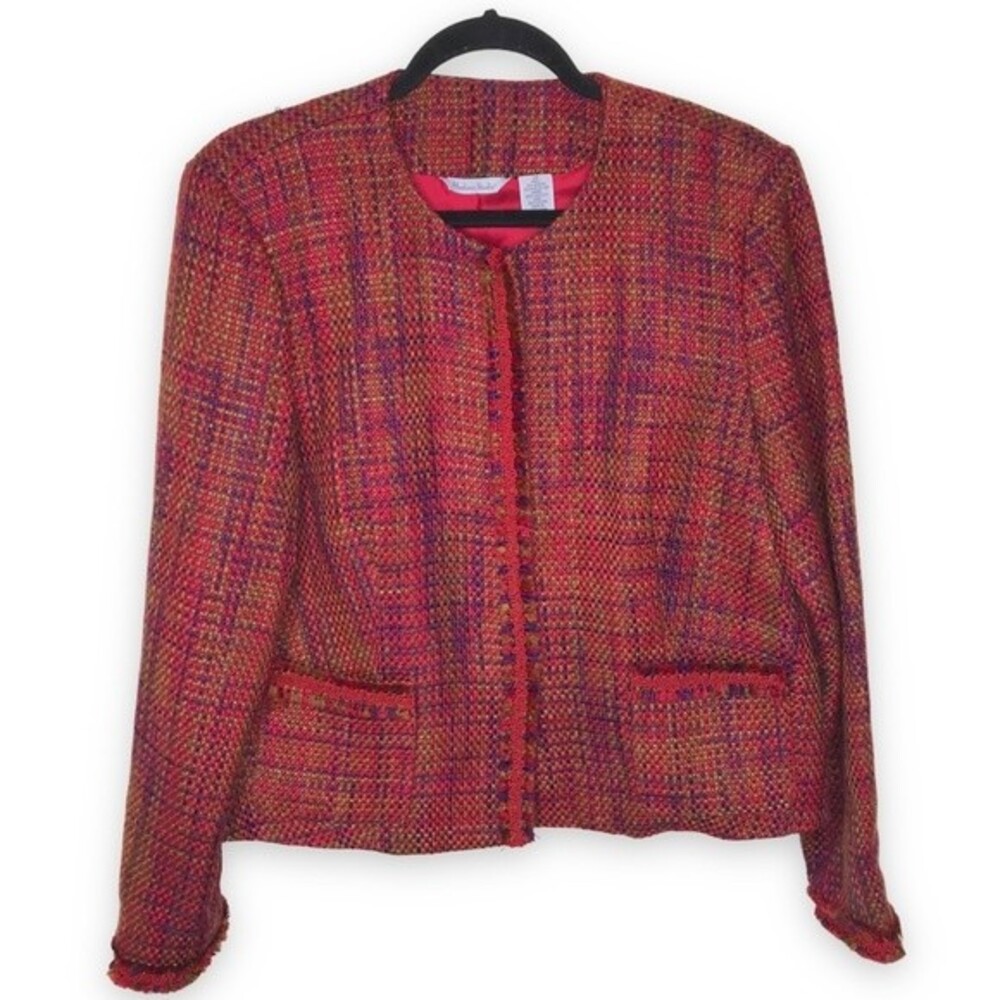 Vintage Madison Studio Boucle Soutache Braid Fringe Pink Jacket Women 14 Lined